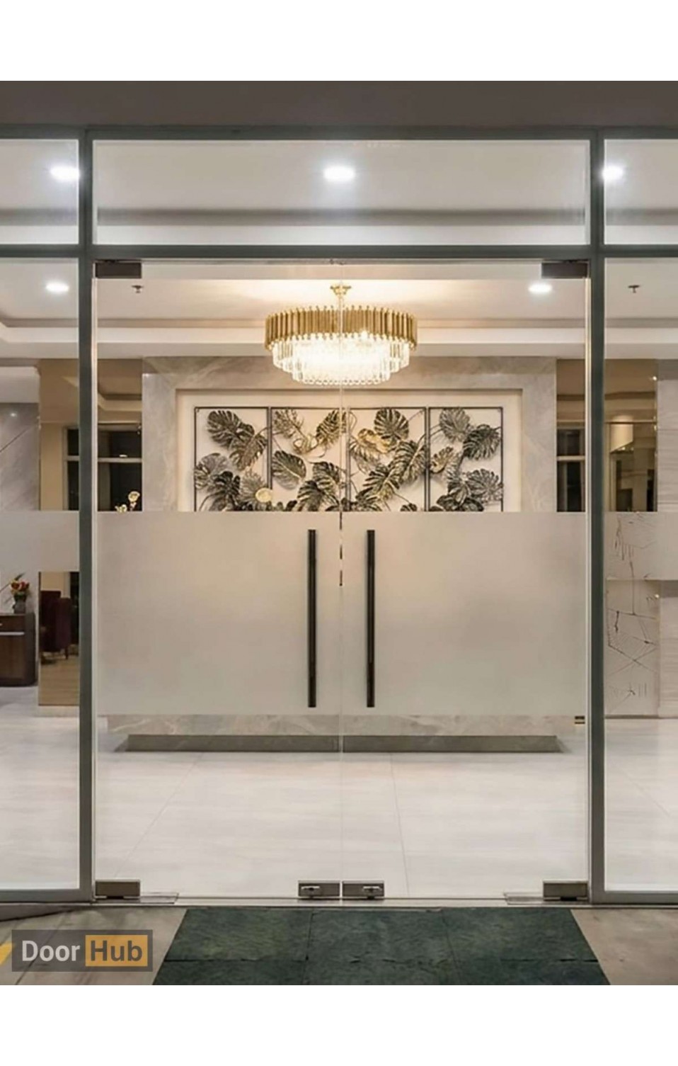 Smoked Sandblasted Glass Pivot Door 12mm UAE for Hotel Interiors